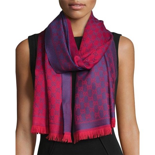 Gucci Reversible Wool Stencil Scarf Purple/Red