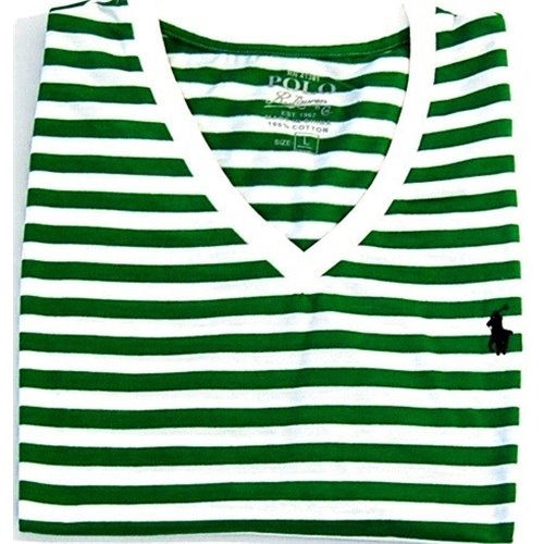 Ralph Lauren  Men's Stripe V Neck T Shirt Green/White