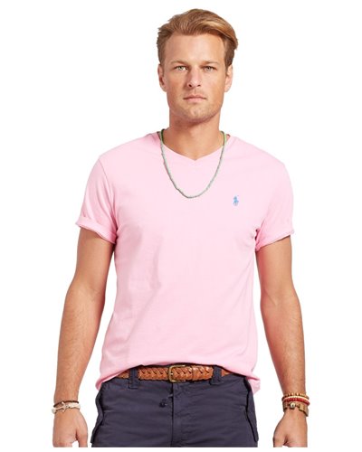 Ralph Lauren Men's  V Neck T Shirt Pink