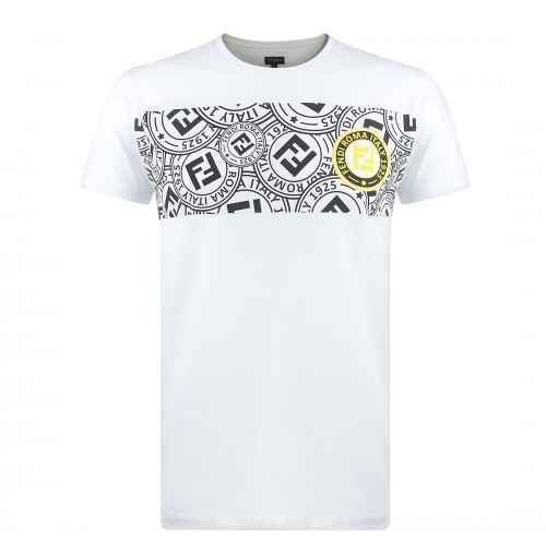 FENDI  Men's Stamp Monogram T Shirt White