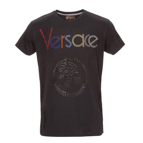 Versace Multi Color Embellished Medusa Logo T-Shirt