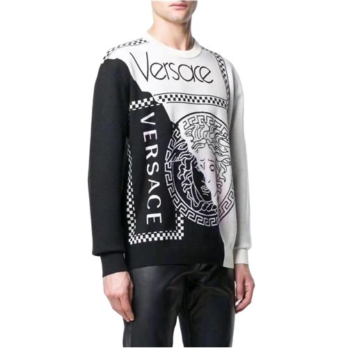 Versace Men Key Damier Wool Sweater Black/white