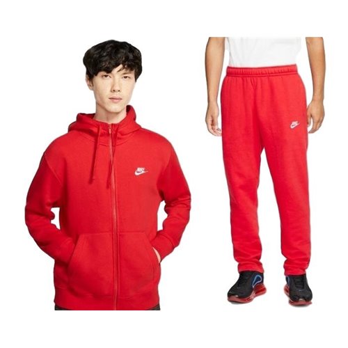 Nike Sportswear Club Fleece Men's Full Zip Hoodie & Pants Set Red