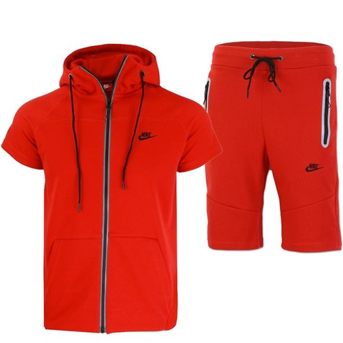 Nike Men's Short-Sleeve Full Zip Hoodie & Short Set Red