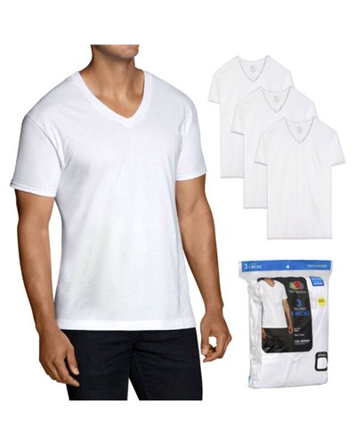 Fruit of the Loom Men's 3 Pack Dual Defense Tag Free V Neck T Shirts White