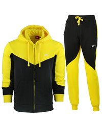 Nike Sportswear  Fleece Zip  Hoodie & Pants Set Black/Yellow