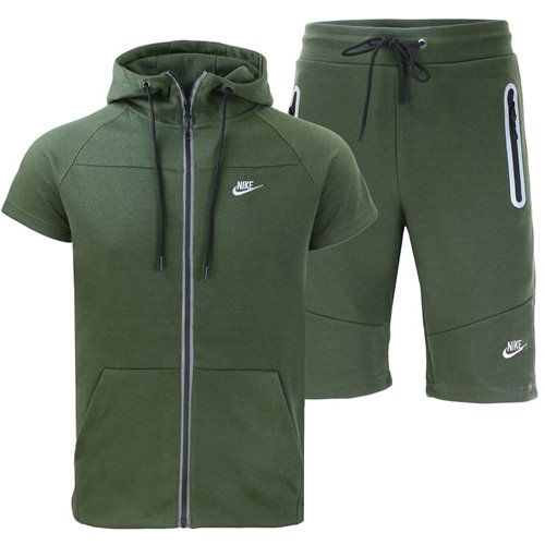 Nike Men's Short-Sleeve Full Zip Hoodie & Short Set Olive