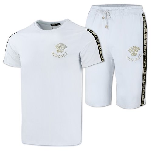 Versace Men's Crew Neck T shirt & Short Set White