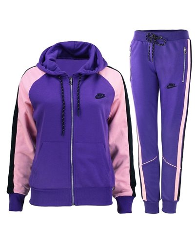Nike Womens Essential Colorblock Full-Zip Fleece Hoodie & Pants Set