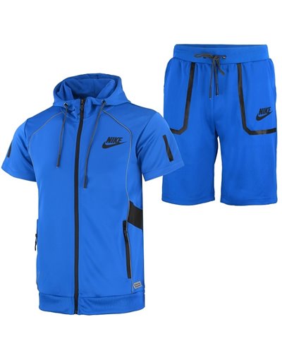 Nike Men's Tech Short-Sleeve Full Zip Hoodie & Short Set Royal t