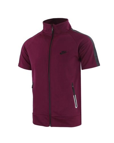 Nike Men's Tech Short-Sleeve Full Zip Hoodie & Short Set Burgundy