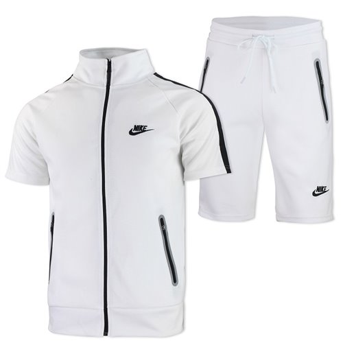 Nike Men's Tech Short-Sleeve Full Zip Hoodie & Short Set White