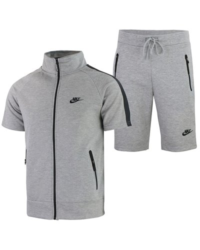 Nike Men's Tech Short-Sleeve Full Zip Hoodie & Short Set-Gray
