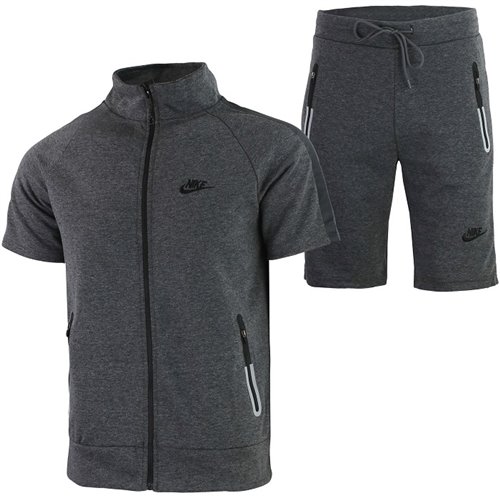 Nike Men's Tech Short-Sleeve Full Zip Hoodie & Short Set-Charcoal
