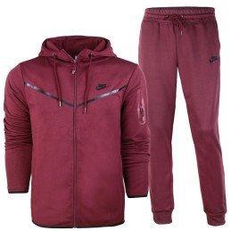 Nike Men's Tech  Fleece Zip Hoodie & 2 Pc Pants Set Burgundy