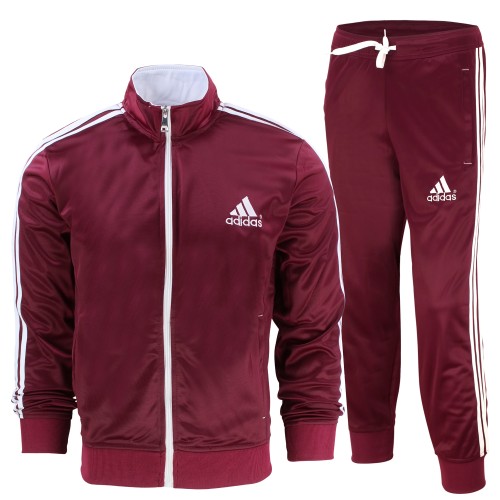 Adidas 3-Stripe Tricoat Track Set Jacket & Pants Burgundy