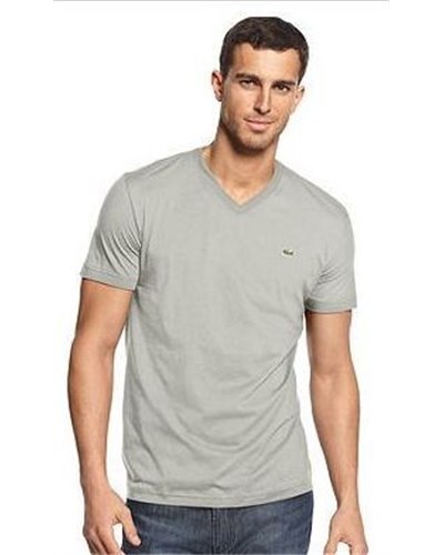 Lacoste Men's Pima Cotton V-Neck T-Shirt Gray
