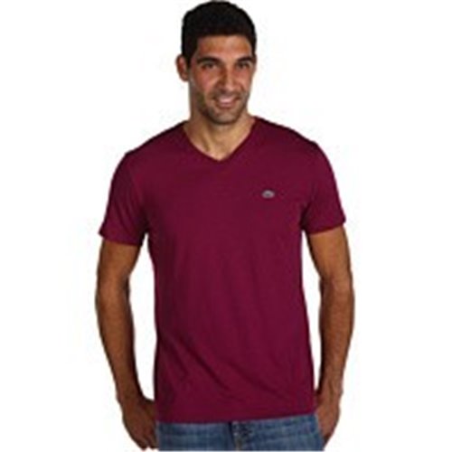 Lacoste Men's Pima Cotton V-Neck T-Shirt  Burgundy
