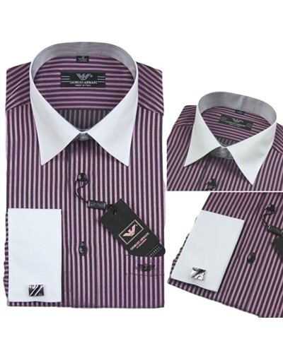 Armani Men's Striped White Collar Button Down Shirt