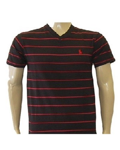 Ralph Lauren Stripe V Neck T Black/Red Stripe