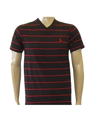 Ralph Lauren Stripe V Neck T Black/Red Stripe