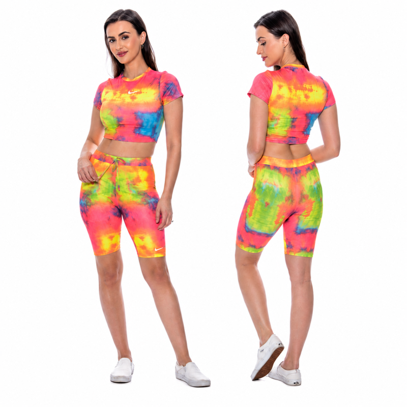 Nike Women's Tye Dye High-Waisted Biker Shorts & Tee Shirt