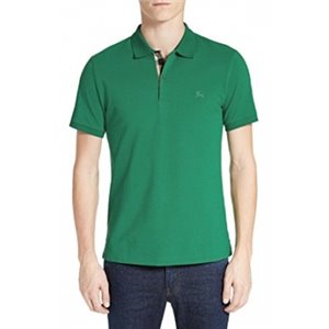Burberry Check Placket Pique Cotton Polo Shirt Green