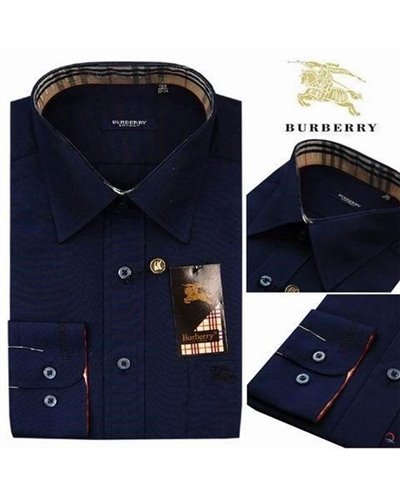 Burberry Britt Men's Long Sleeve  Check Inner Collar Navy