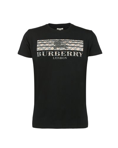 Burberry Men's Crew Neck Graphic Cotton T-Shirt Black