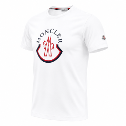 Moncler White Crew Neck  Logo Patch T-Shirt Closing Out