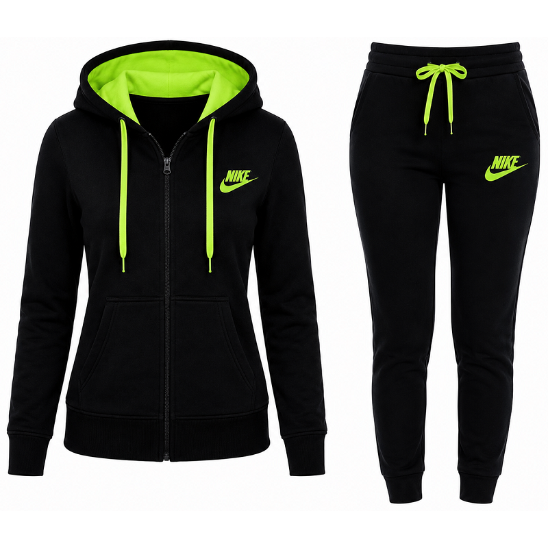 Nike Womens Essential Full-Zip Fleece Hoodie & Pants Set Black