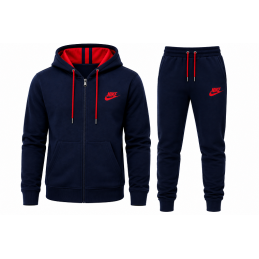 Nike Womens Essential Colorblock Full-Zip Fleece Hoodie & Pants Set Navy