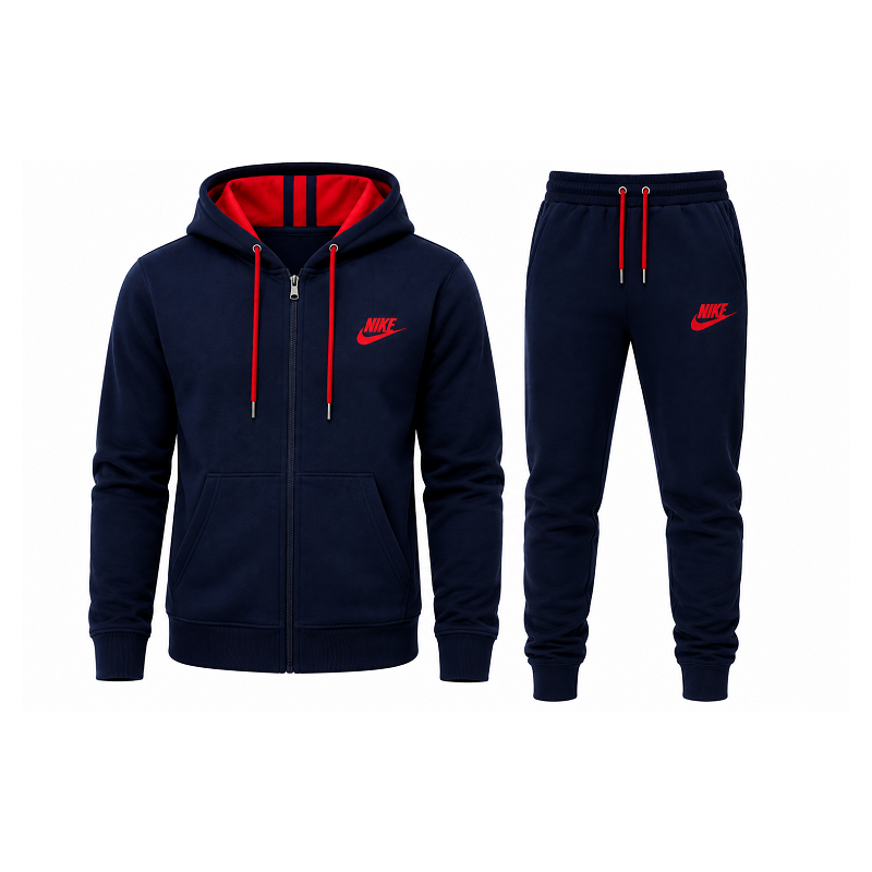 Nike Womens Essential Colorblock Full-Zip Fleece Hoodie & Pants Set Navy