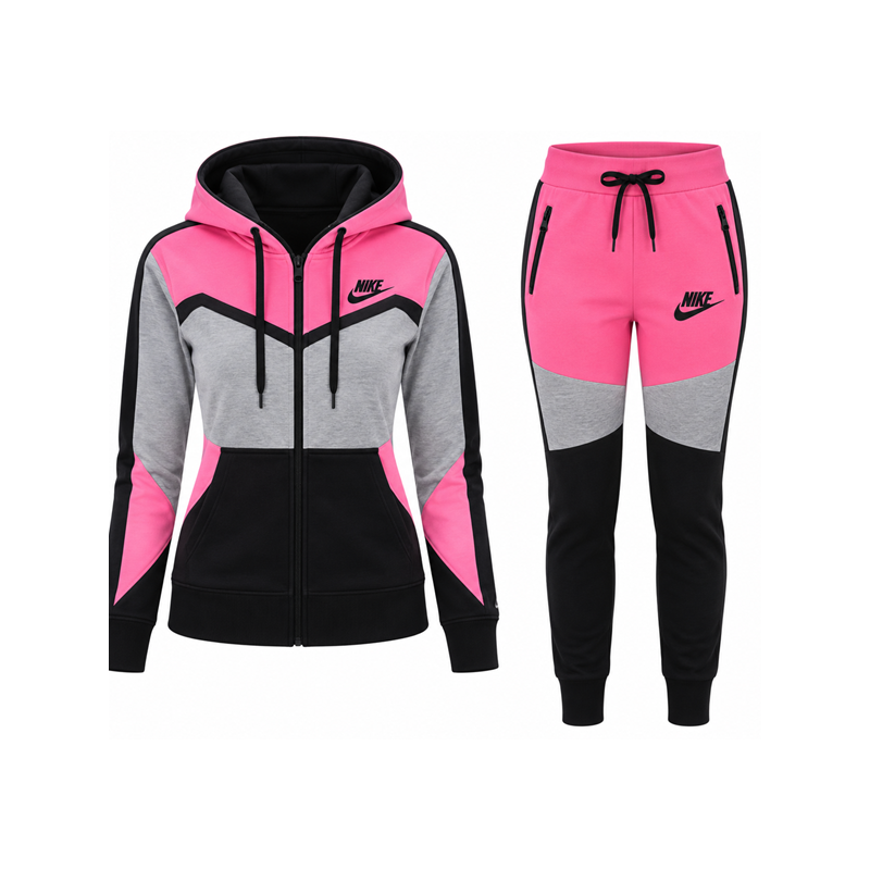 Nike Womens Essential Colorblock Full-Zip Fleece Hoodie & Pants Set