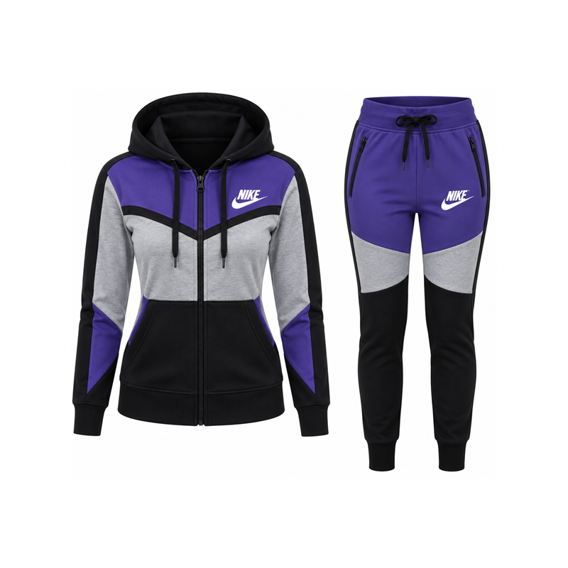 Nike Womens Essential Colorblock Full-Zip Fleece Hoodie & Pants Set