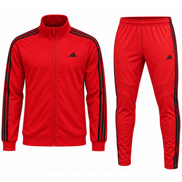 Adidas 3-Stripe Tricoat Track Set Jacket & Pants Red