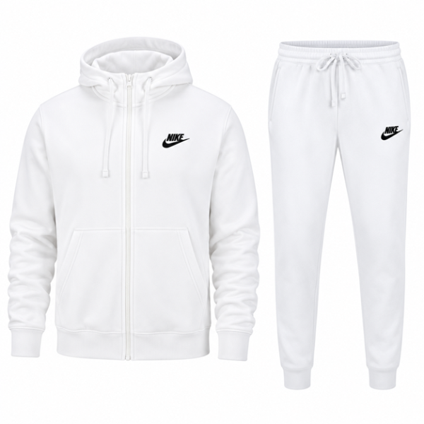 Nike Sportswear Club Fleece Men's Full Zip Hoodie & Pants Set White
