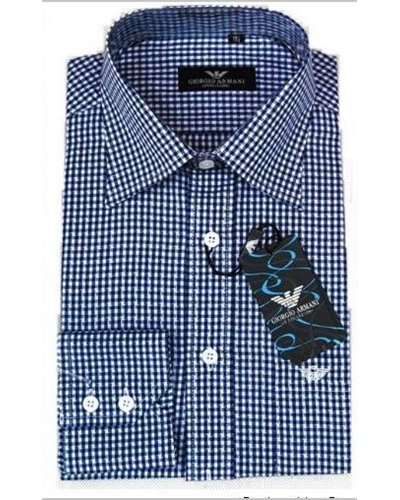 Giorgio Armani Men's Blue Check Cotton Button Down Shirt