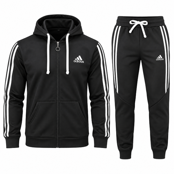 Adidas Essentials Stripe Full-Zip Fleece Hoodie & Pants Set