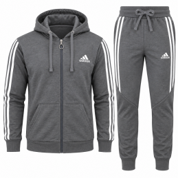 Adidas Essentials Stripe Full-Zip Fleece Hoodie & Pants Set