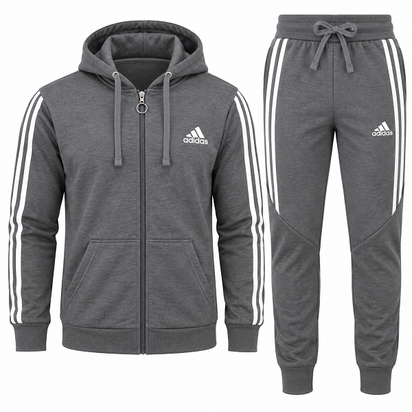 Adidas Essentials Stripe Full-Zip Fleece Hoodie & Pants Set
