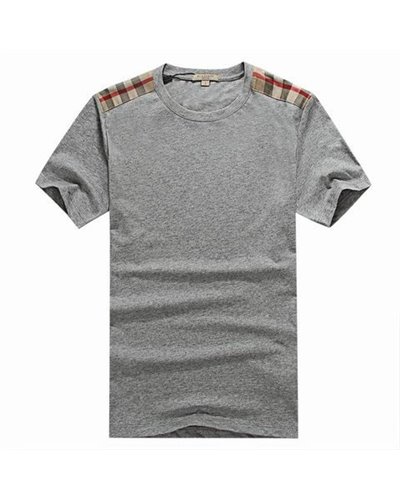 Burberry Men's Gray Crew Neck  Check Graphic Cotton T-Shirt