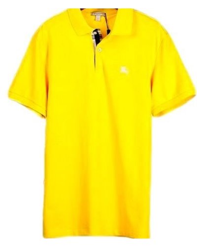 Burberry Men's Placket Piqué Cotton Polo Shirt Yellow